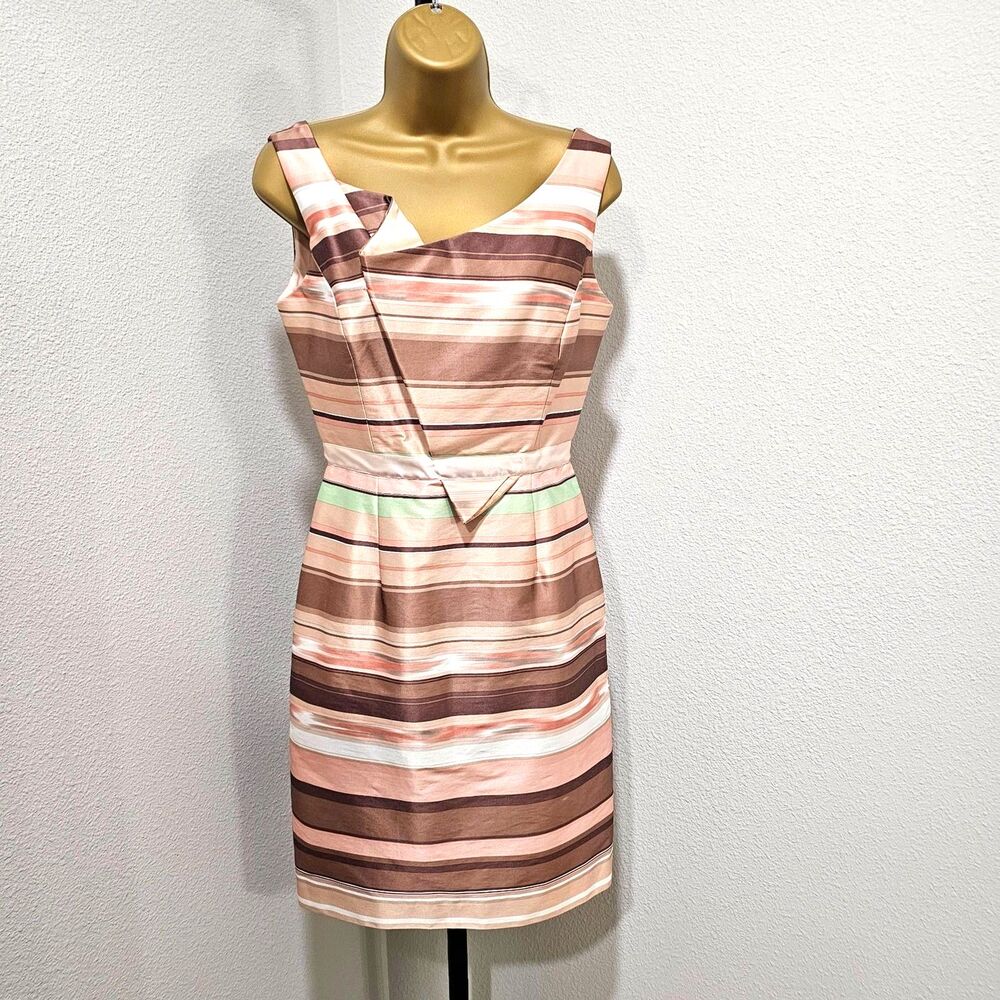 Melani Cocktail Dress Oversized Small Pink Brown Satin Stripe Art To Wear Guest